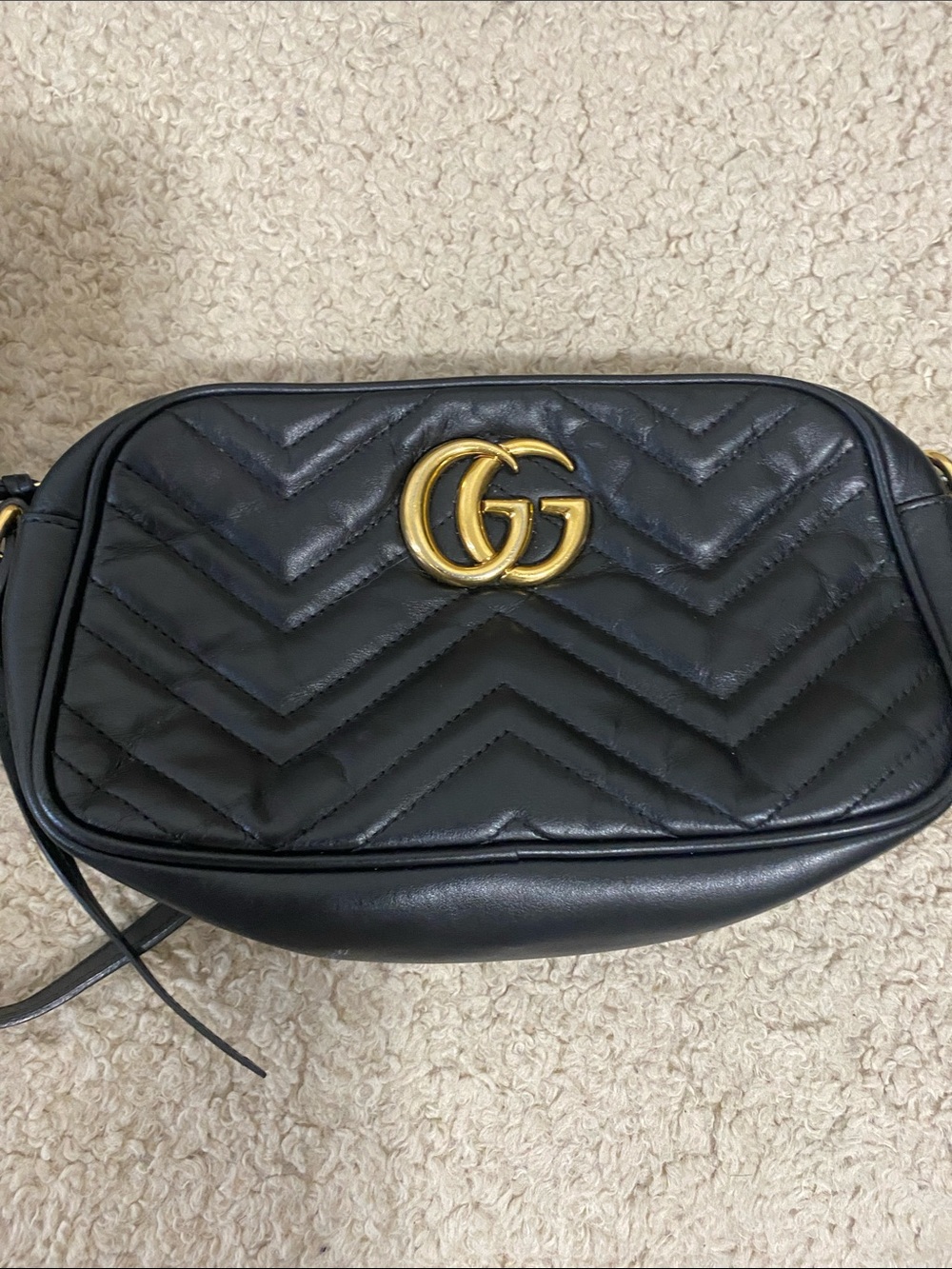 Gucci Black Chevron Quilted Leather Crossbody with Gold GG